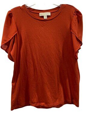 Michael Kors Flutter Sleeve Top size M Burnt Orange Crew Neck T-Shirt Boho Fairy
